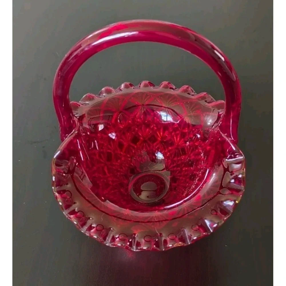 Vintage FENTON AMBERINA RED RUFFLED DIAMOND‎ BASKET